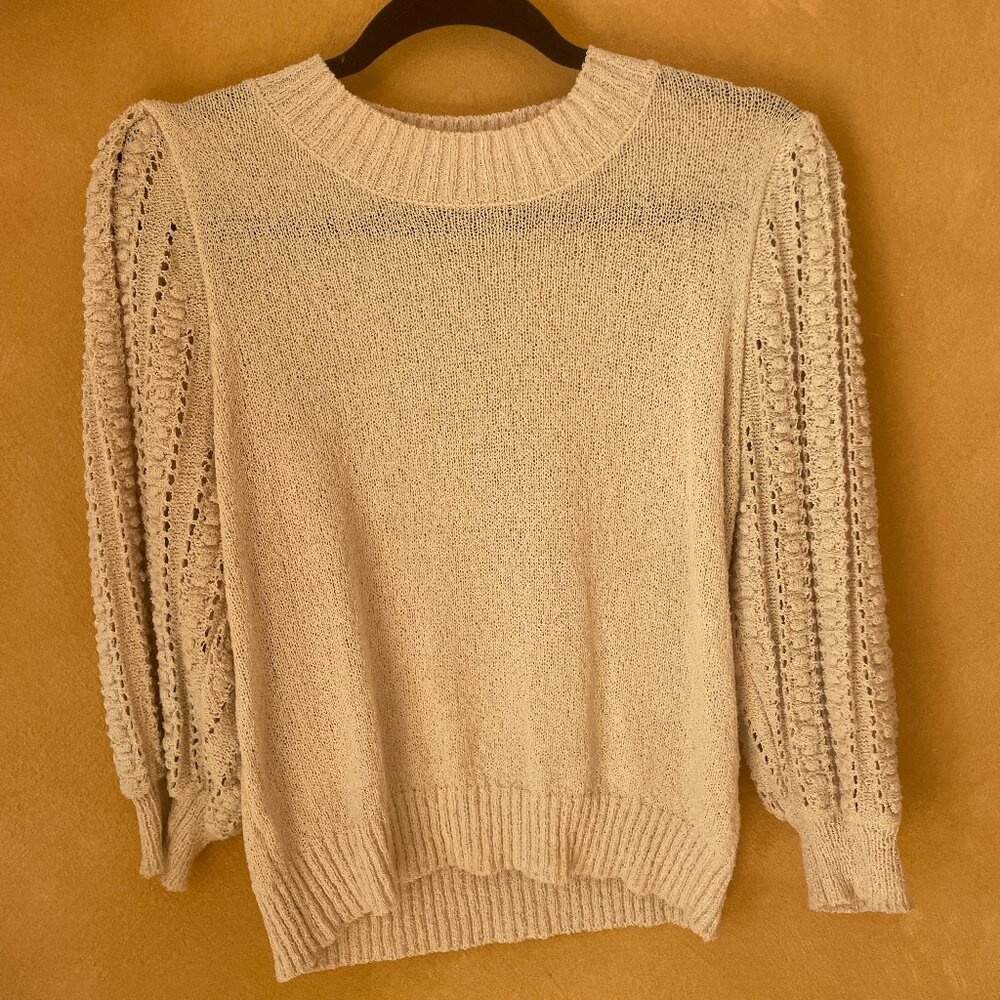 Cream Knit Sweater with Lace Sleeve Detail.